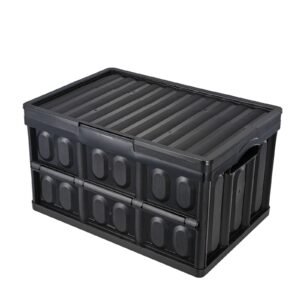 collapsible storage bins with lids, 45l 3 packs, folding plastic stackable utility crates with handles, large heavy duty containers for clothes, toys, books, snack, shoes, and grocery organizing