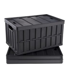 Collapsible Storage Bins with Lids, 65L 3 Packs, Folding Plastic Stackable Utility Crates with Handles, Large Heavy Duty Containers for Clothes, Toys, Books, Snack, Shoes, and Grocery Organizing
