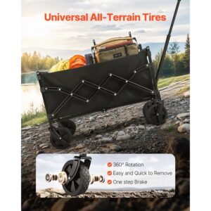 collapsible wagon carts, 120l & 225lbs folding wagons with all terrain wheels, heavy duty outdoor utility cart with adjustable handle, portable camping cart for beach grocery garden black