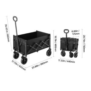 collapsible wagon carts, 120l & 225lbs folding wagons with all terrain wheels, heavy duty outdoor utility cart with adjustable handle, portable camping cart for beach grocery garden black