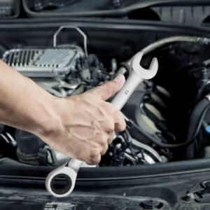 combination wrench set, 16 piece ratcheting wrench set with organizer rack, cr v steel wrench set metric 8 mm to 24 mm, ideal for general household, garage, workshop, auto repairs, emergency