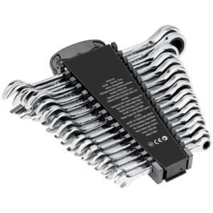 combination wrench set, 16 piece ratcheting wrench set with organizer rack, cr v steel wrench set metric 8 mm to 24 mm, ideal for general household, garage, workshop, auto repairs, emergency
