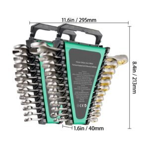 combination wrench set, 24 piece ratcheting wrench set with organizer rack, cr v steel wrench set sae 1/4" to 7/8", metric 8 mm to 19 mm, ideal for general household, auto repairs, emergency