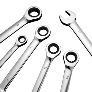 combination wrench set, 30 piece ratcheting wrench set with organizer rack, cr v steel wrench set sae 1/4" to 1", metric 8 mm to 24 mm, ideal for general household, garage, workshop, emergency