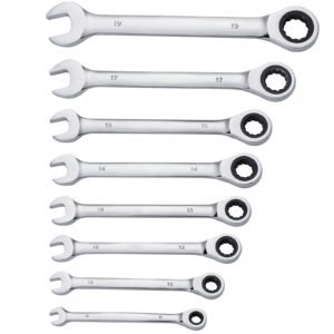 combination wrench set, 30 piece ratcheting wrench set with organizer rack, cr v steel wrench set sae 1/4" to 1", metric 8 mm to 24 mm, ideal for general household, garage, workshop, emergency