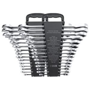 Combination Wrench Set, 30-Piece Ratcheting Wrench Set with Organizer Rack, Cr-V Steel Wrench Set SAE 1/4" to 1", Metric 8 mm to 24 mm, Ideal for General Household, Garage, Workshop, Emergency