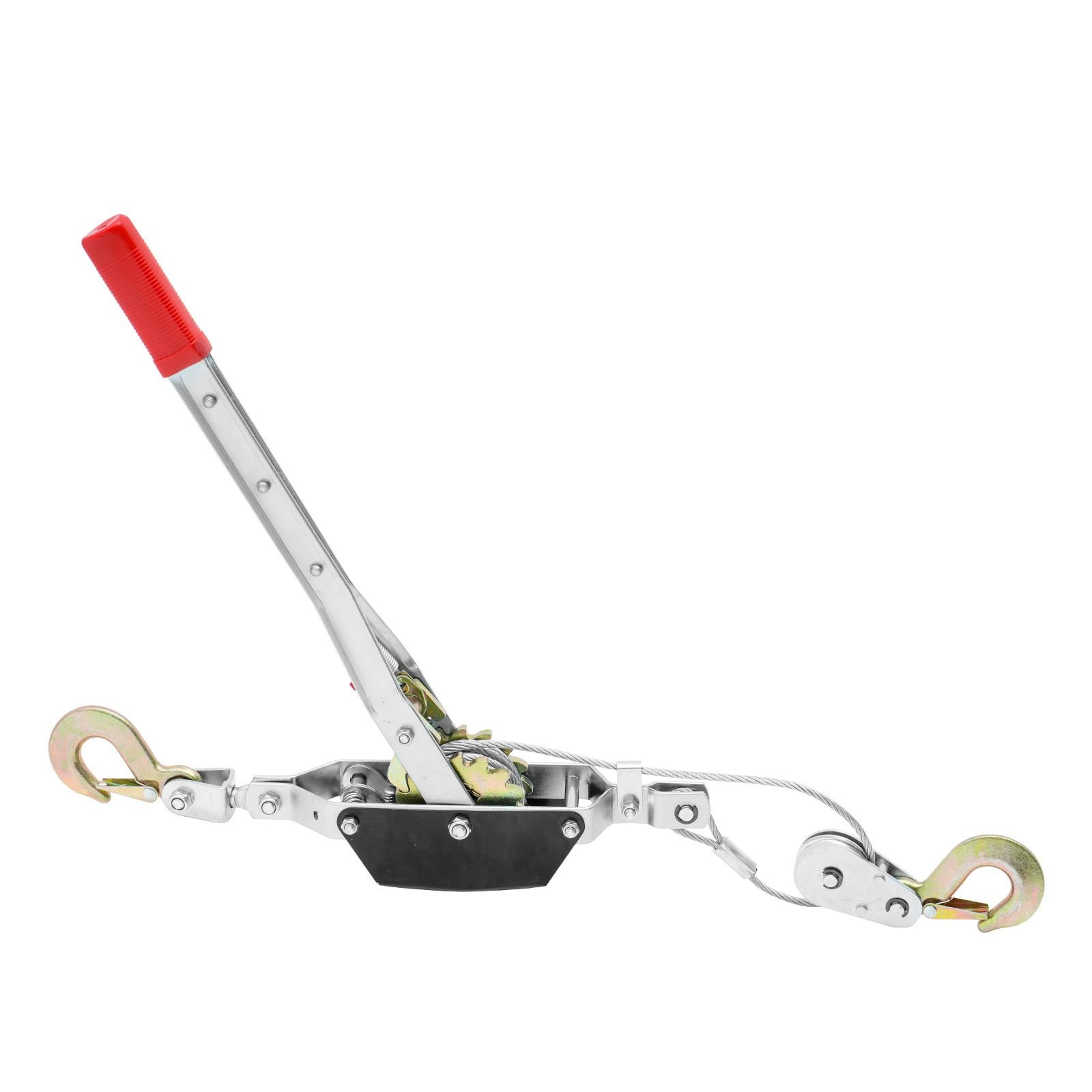 come along winch, 2 ton (4,409 lbs) pulling capacity, 12 ft steel cable, 2 hooks, heavy duty ratchet power puller tool with dual gears, automotive hoist cable puller ideal for vehicle rescue