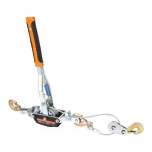 come along winch, 5 ton (11,023 lbs) pulling capacity, 11.5 ft steel cable, 3 hooks, heavy duty ratchet power puller tool with dual gears, automotive hoist cable puller ideal for vehicle rescue