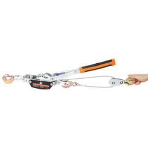 come along winch, 5 ton (11,023 lbs) pulling capacity, 11.5 ft steel cable, 3 hooks, heavy duty ratchet power puller tool with dual gears, automotive hoist cable puller ideal for vehicle rescue
