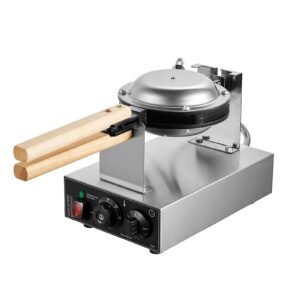 commercial bubble waffle maker, 1400w egg pancake baker machine, non stick stainless steel egg bubble puff, 180° rotatable, temp and time control, wooden handle, for restaurant bakery snack bar