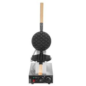 commercial bubble waffle maker, 1400w egg pancake baker machine, non stick stainless steel egg bubble puff, 180° rotatable, temp and time control, wooden handle, for restaurant bakery snack bar