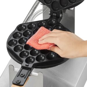 commercial bubble waffle maker, 1400w egg pancake baker machine, non stick stainless steel egg bubble puff, 180° rotatable, temp and time control, wooden handle, for restaurant bakery snack bar
