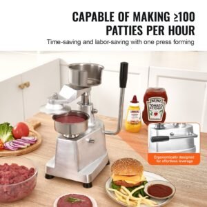 commercial burger patty maker, 100mm/4inch hamburger beef patty maker, heavy duty food grade stainless steel bowl burger press machine, kitchen meat forming processor with 1000 pcs patty papers