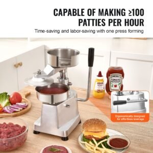 commercial burger patty maker, 130mm/5inch hamburger beef patty maker, heavy duty food grade stainless steel bowl burger press machine, kitchen meat forming processor with 1000 pcs patty papers