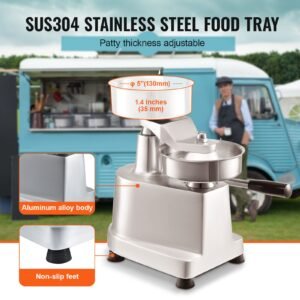 commercial burger patty maker, 130mm/5inch hamburger beef patty maker, heavy duty food grade stainless steel bowl burger press machine, kitchen meat forming processor with 1000 pcs patty papers