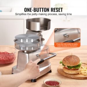 commercial burger patty maker, 130mm/5inch hamburger beef patty maker, heavy duty food grade stainless steel bowl burger press machine, kitchen meat forming processor with 1000 pcs patty papers