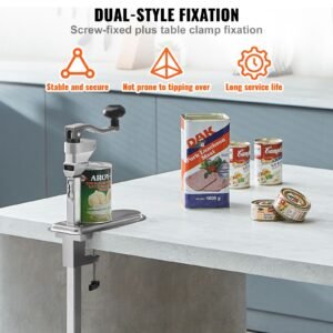commercial can opener, heavy duty manual tabletop cans opener for cans up to 11.8 in height, height adjustable can openers fixed with screws & table clamp, for restaurant, hotel, and food store