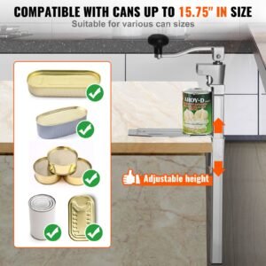 commercial can opener, heavy duty manual tabletop cans opener for cans up to 15.75 in height, height adjustable professional can openers fixed with screws, for restaurant, hotel, and food store