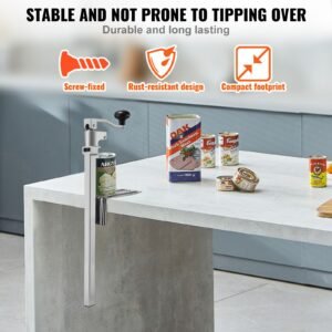 commercial can opener, heavy duty manual tabletop cans opener for cans up to 15.75 in height, height adjustable professional can openers fixed with screws, for restaurant, hotel, and food store
