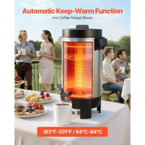 commercial coffee urn, 40 cup 203oz hot beverage dispenser with dripless faucet, 1090w quick brewing coffee maker, automatic temperature control, for catering, party, church & restaurant