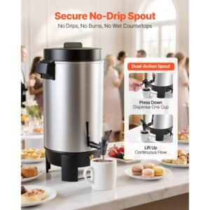 commercial coffee urn, 40 cup 203oz hot beverage dispenser with dripless faucet, 1090w quick brewing coffee maker, automatic temperature control, for catering, party, church & restaurant