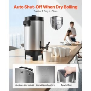 commercial coffee urn, 40 cup 203oz hot beverage dispenser with dripless faucet, 1090w quick brewing coffee maker, automatic temperature control, for catering, party, church & restaurant