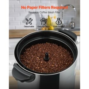 commercial coffee urn, 40 cup 6 l hot beverage dispenser with dripless faucet, quick brewing commercial coffee maker, with stainless steel liner, for catering, business, church & restaurant