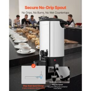 commercial coffee urn, 40 cup 6 l hot beverage dispenser with dripless faucet, quick brewing commercial coffee maker, with stainless steel liner, for catering, business, church & restaurant