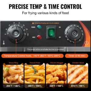 commercial deep fryer, 1500w electric countertop fryer with basket, 11.6qt / 11l stainless steel single oil fryer with time & temp control, overheat protection, for kitchen restaurant use