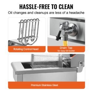 commercial deep fryer, 1500w electric countertop fryer with basket, 11.6qt / 11l stainless steel single oil fryer with time & temp control, overheat protection, for kitchen restaurant use