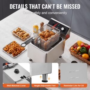commercial deep fryer, 1750w electric countertop fryer with basket & height adjustable feet, 12qt / 11.5l stainless steel single oil fryer, temp control, overheat protection, for restaurant use
