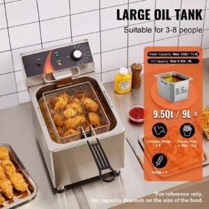commercial deep fryer, 1750w electric countertop fryer with basket & height adjustable feet, 12qt / 11.5l stainless steel single oil fryer, temp control, overheat protection, for restaurant use