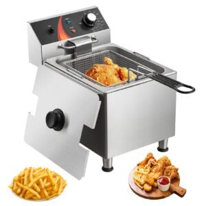 commercial deep fryer, 1750w electric countertop fryer with basket & height adjustable feet, 12qt / 11.5l stainless steel single oil fryer, temp control, overheat protection, for restaurant use
