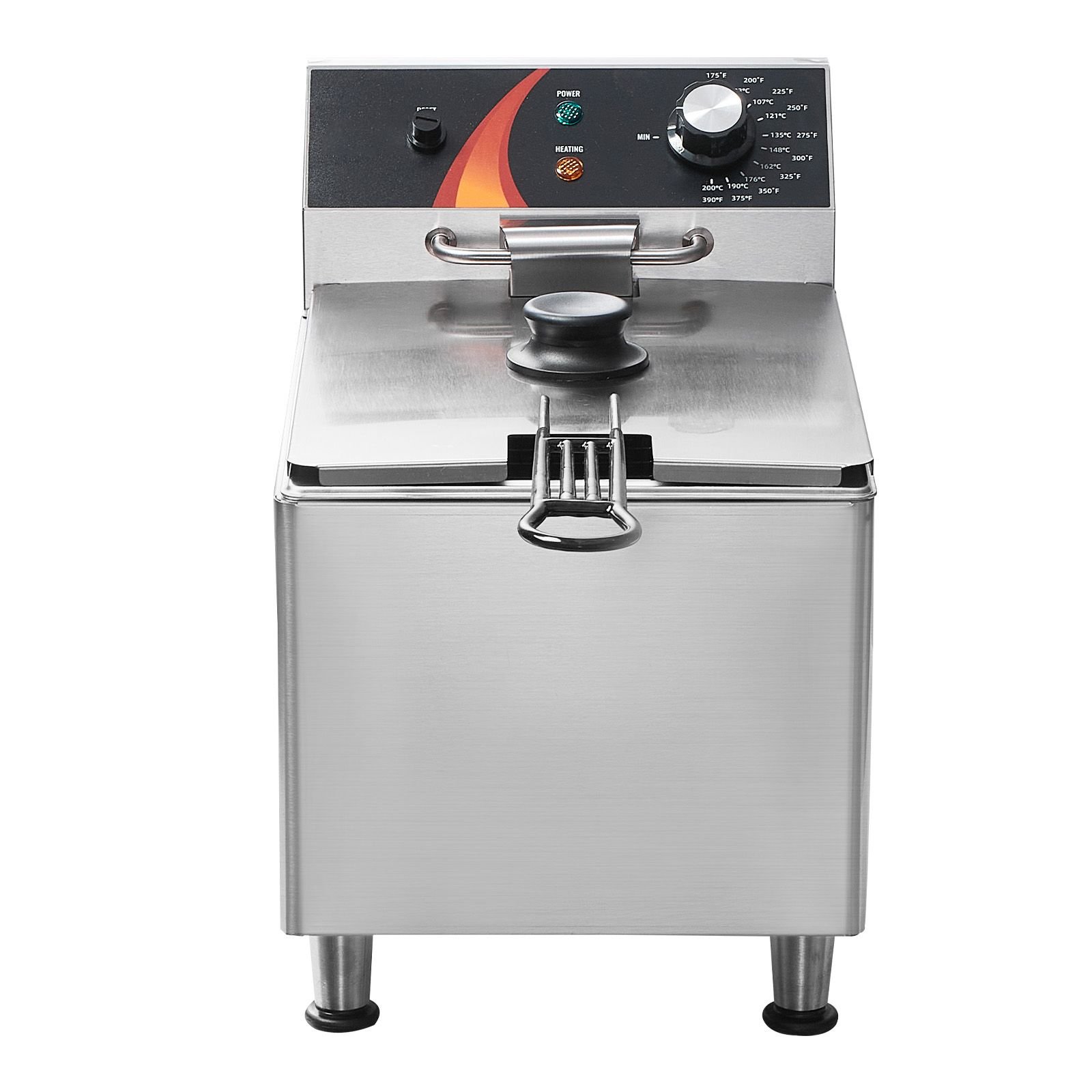 commercial deep fryer, 1750w electric countertop fryer with basket & height adjustable feet, 12qt / 11.5l stainless steel single oil fryer, temp control, overheat protection, for restaurant use
