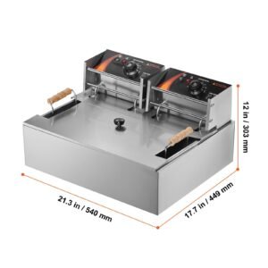 commercial deep fryer, 3000w electric turkey fryer with 3 removable baskets, large capacity 18qt / 17l stainless steel countertop single oil fryer, for kitchen restaurant use, silver