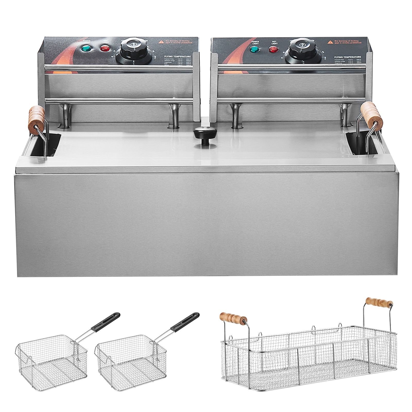commercial deep fryer, 3000w electric turkey fryer with 3 removable baskets, large capacity 18qt / 17l stainless steel countertop single oil fryer, for kitchen restaurant use, silver