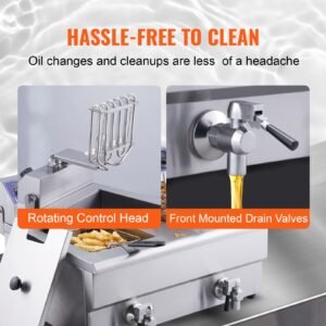commercial deep fryer, dual tank 3000w electric countertop fryer with basket, 2 x 11.6qt/11l double stainless steel oil fryer with oil filtration, time & temp control, for kitchen restaurant use