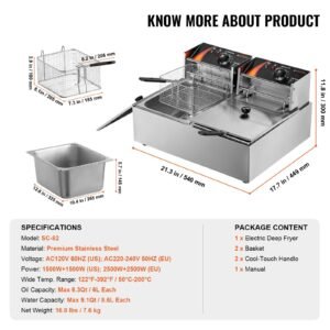 commercial electric deep fryer countertop deep fryer dual detachable tanks