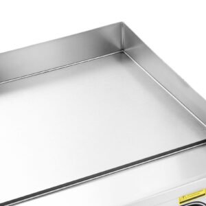 commercial electric griddle, 21.06 x 11.81 inch, 3200w, 122 570 fahrenheit adjustable temp control, stainless steel body, full flat, with 2 spatulas, 2 brushes, and 4 foot pads