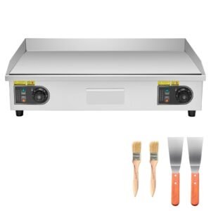 Commercial Electric Griddle, 28.54 x 15.75 in, 4400W, 122-570 Fahrenheit Adjustable Temp Control, Stainless Steel Countertop Full Flat Top Grill with 2 Spatulas and 2 Brushes