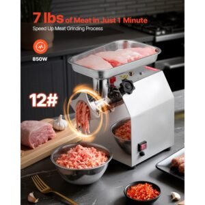 commercial electric meat grinder, 7 lbs/min capacity, #12 industrial meat mincer with 2 stainless steel blades, 2 grinding plates, 850w heavy duty sausage maker stuffer, for kitchen, restaurant