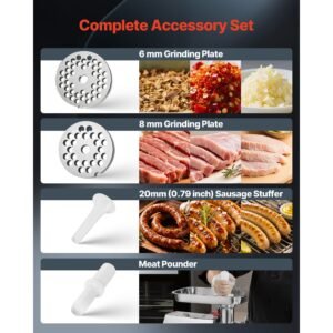 commercial electric meat grinder, 7 lbs/min capacity, #12 industrial meat mincer with 2 stainless steel blades, 2 grinding plates, 850w heavy duty sausage maker stuffer, for kitchen, restaurant