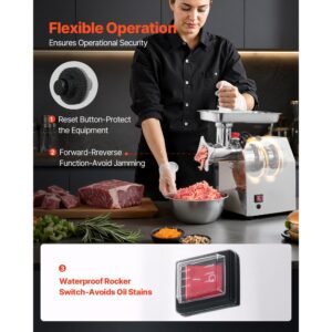 commercial electric meat grinder, 7 lbs/min capacity, #12 industrial meat mincer with 2 stainless steel blades, 2 grinding plates, 850w heavy duty sausage maker stuffer, for kitchen, restaurant