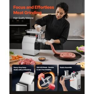 commercial electric meat grinder, 7 lbs/min capacity, #12 industrial meat mincer with 2 stainless steel blades, 2 grinding plates, 850w heavy duty sausage maker stuffer, for kitchen, restaurant