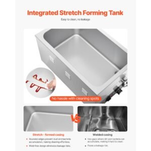 commercial food warmer, 1200w electric stainless steel steam food warmer, fast heating countertop buffet bain marie with detachable power cord, for catering, restaurants, parties & buffets