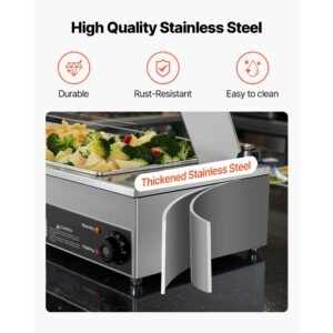 commercial food warmer, 1500w electric stainless steel steam food warmer with glass cover, countertop buffet bain marie with three 1/2 size food pans, for catering, restaurant, party & buffets