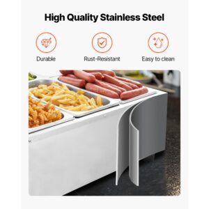 commercial food warmer, 1500w electric stainless steel steam food warming with lid, 6 pan fast heating countertop buffet bain marie with power cord, for catering, restaurant, party & buffets