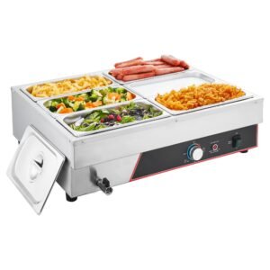 Commercial Food Warmer, 1500W Electric Stainless Steel Steam Food Warming with Lid, 6-Pan Fast Heating Countertop Buffet Bain Marie with Power Cord, for Catering, Restaurant, Party & Buffets