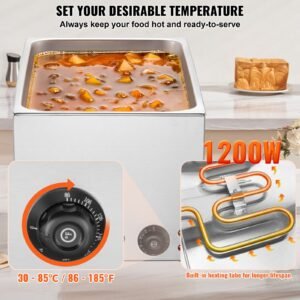 commercial food warmer 19qt bain marie 1200w electric buffet warmer steam table food warmer countertop stainless steel food warmer wet or dry use for parties, catering and restaurant