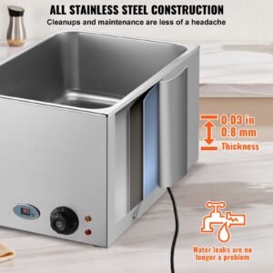 commercial food warmer 19qt bain marie 1200w electric buffet warmer steam table food warmer countertop stainless steel food warmer wet or dry use for parties, catering and restaurant